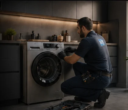 Técnico realizando manutenção em máquina de lavar em Lauro de Freitas